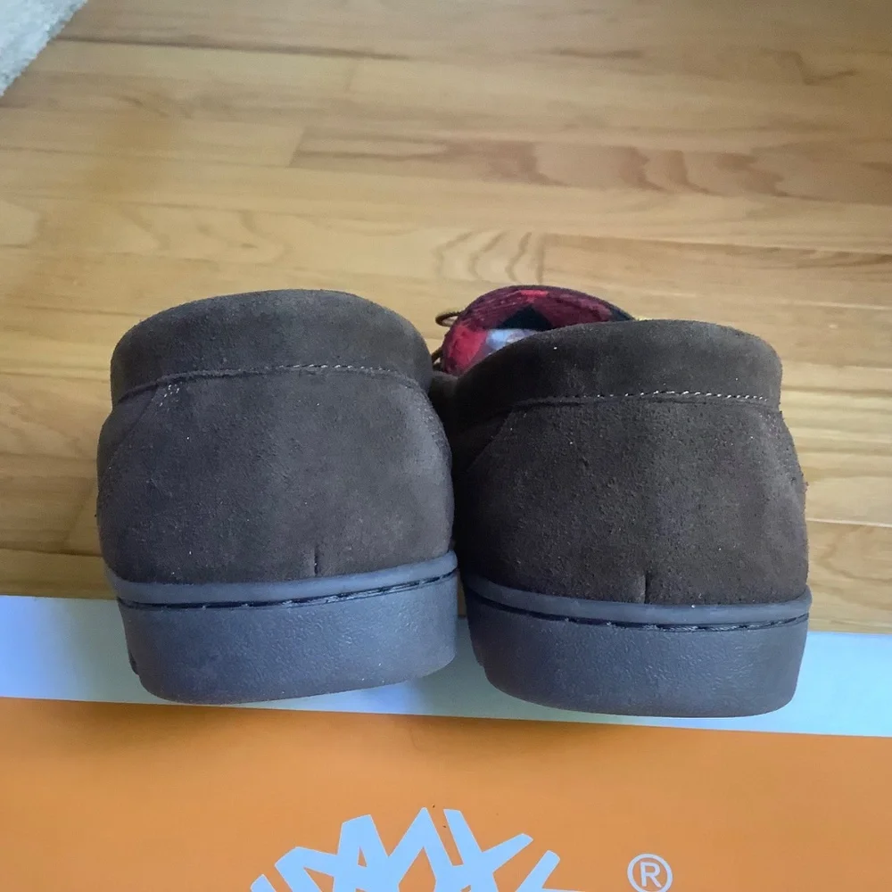 Timberland Suede Stony Ledge Flannel-Lined Moc Slipper/Boat Shoes Dark Brown 12